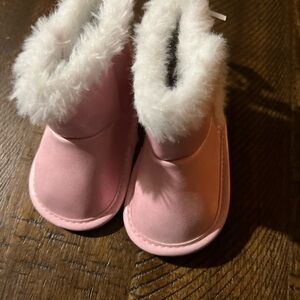 Pink Baby Boots with Faux Fur Trim